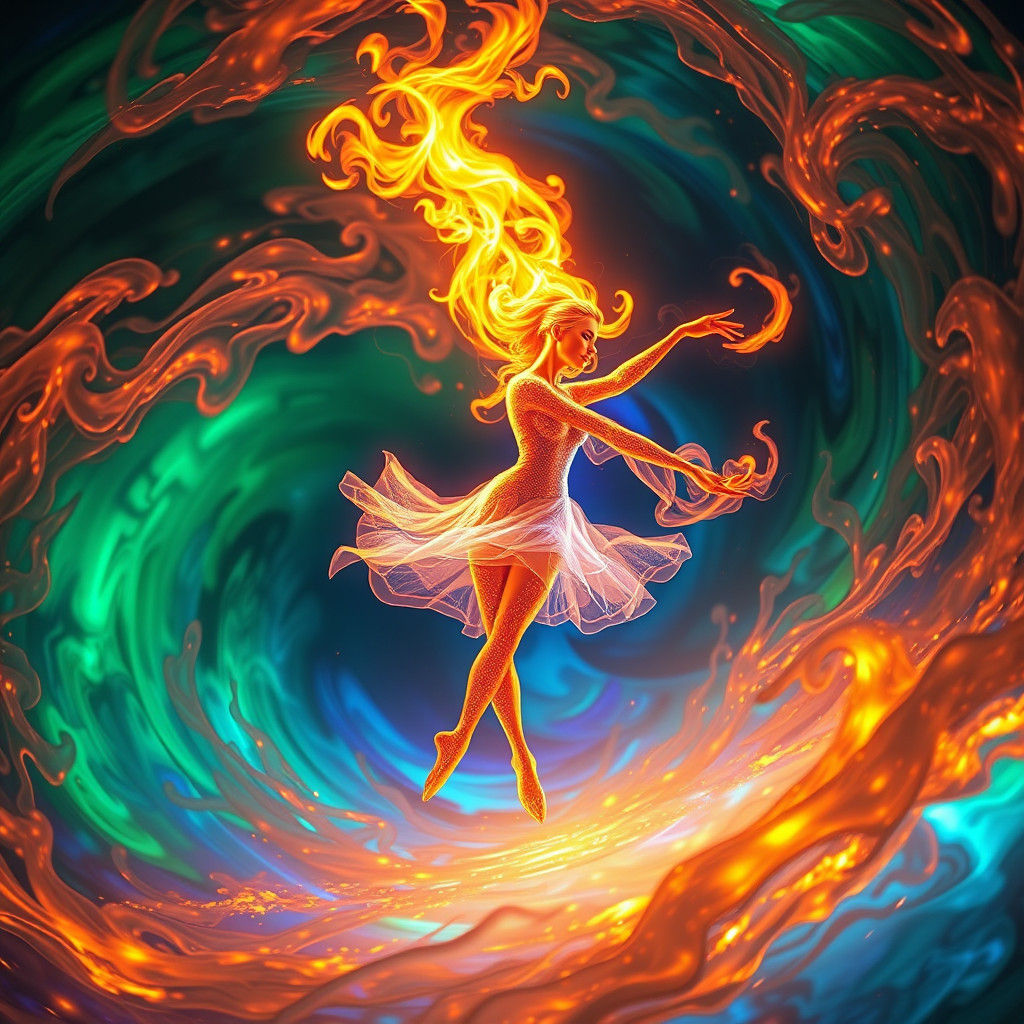 Ethereal Flame Dancer in Iridescent Hues