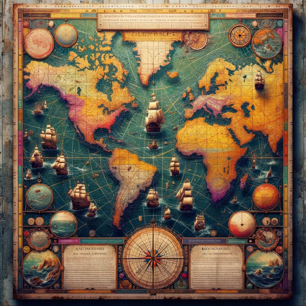 Ancient Maritime Chart in 3D Cartography Style