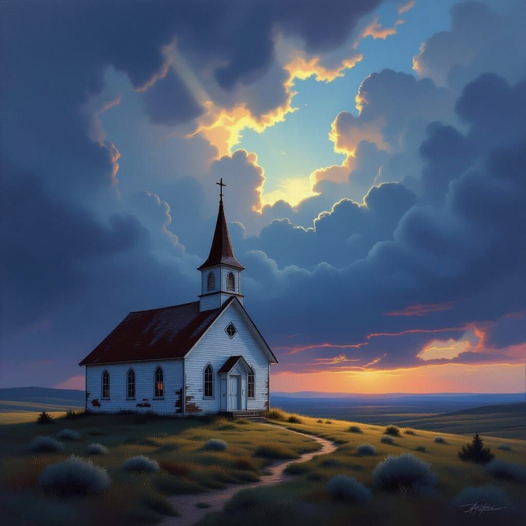 Lone Church in Epic Stormy Sky