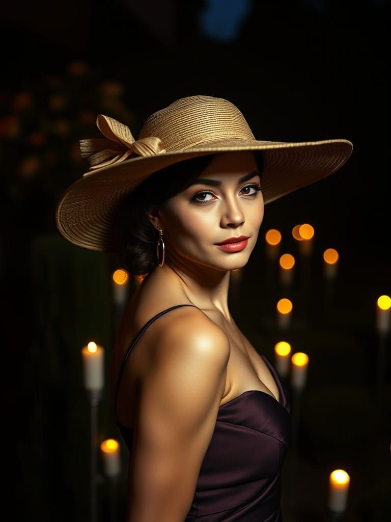 Woman in Evening Garden Under Starlight