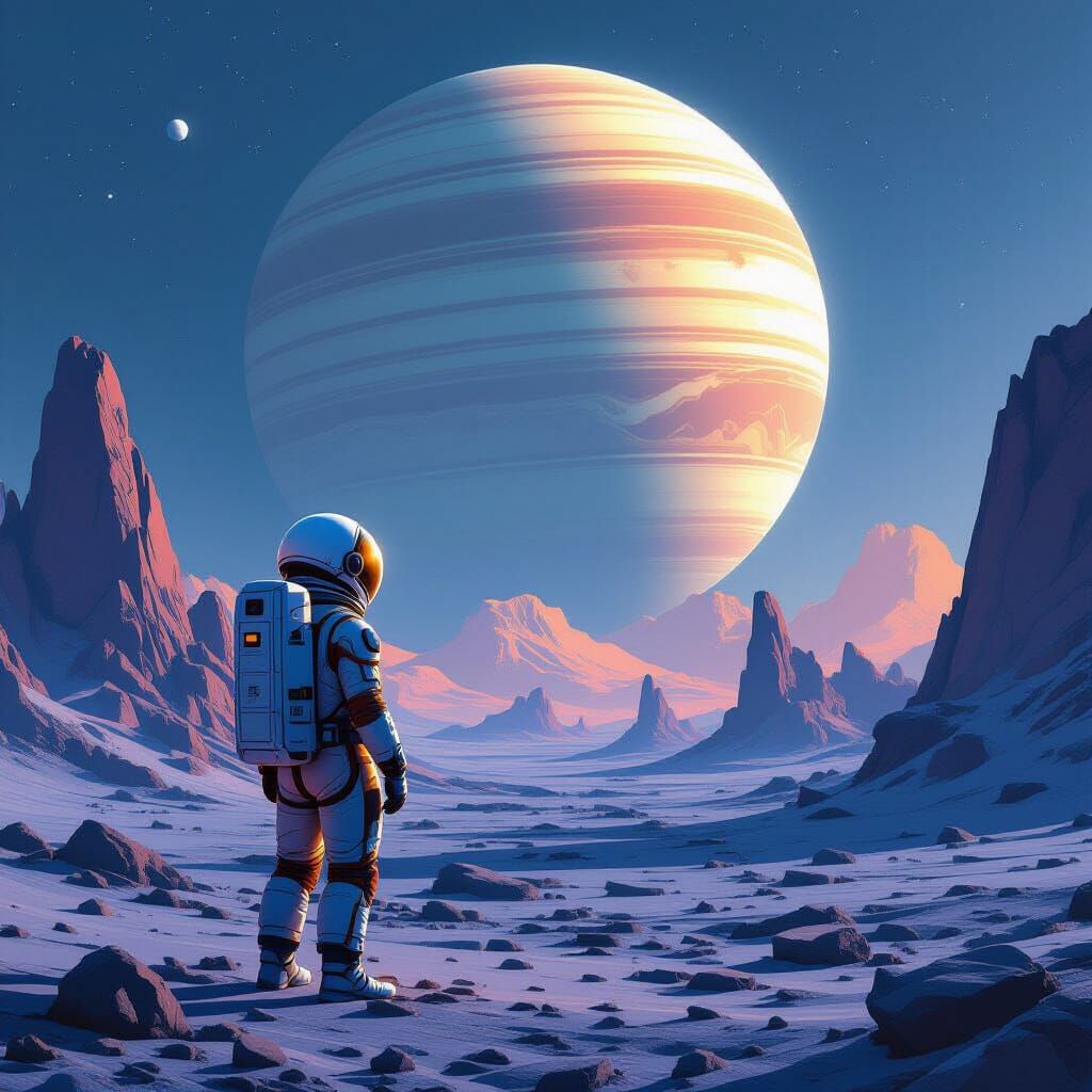 Astronaut on Alien Planet in Retro Sci-Fi Style