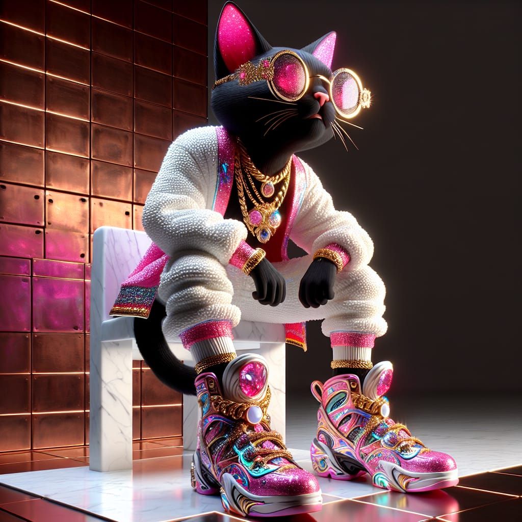 Futuristic Feline in Vibrant Light Art Display