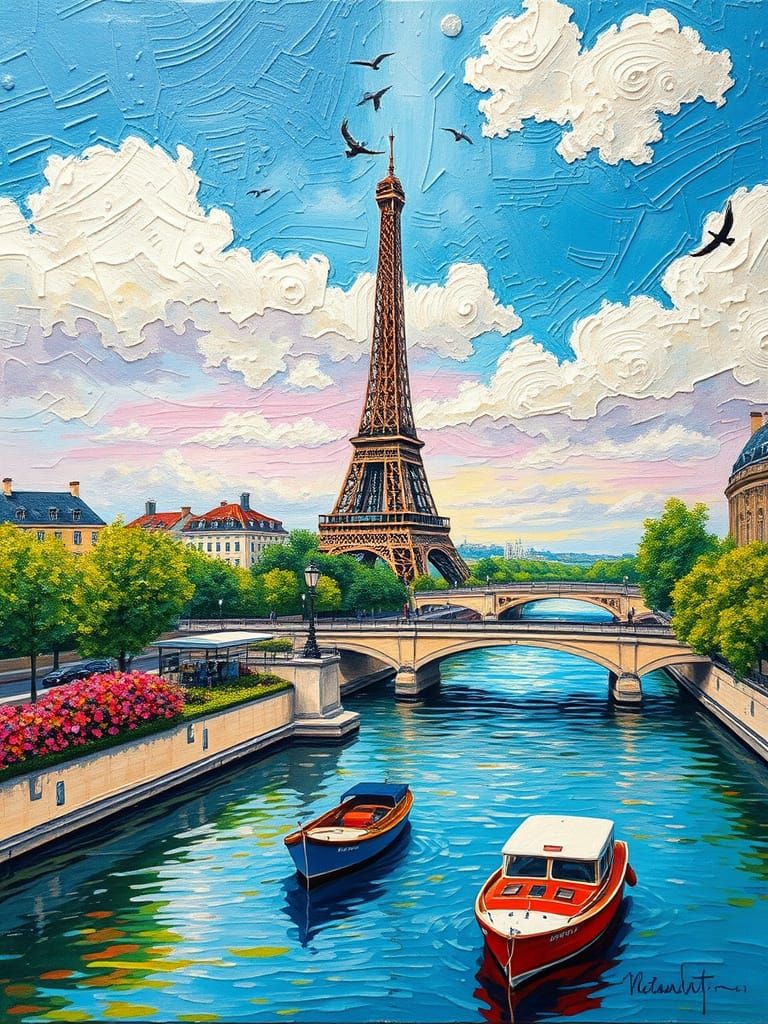 Paris Cityscape with Eiffel Tower in Expressionist Style