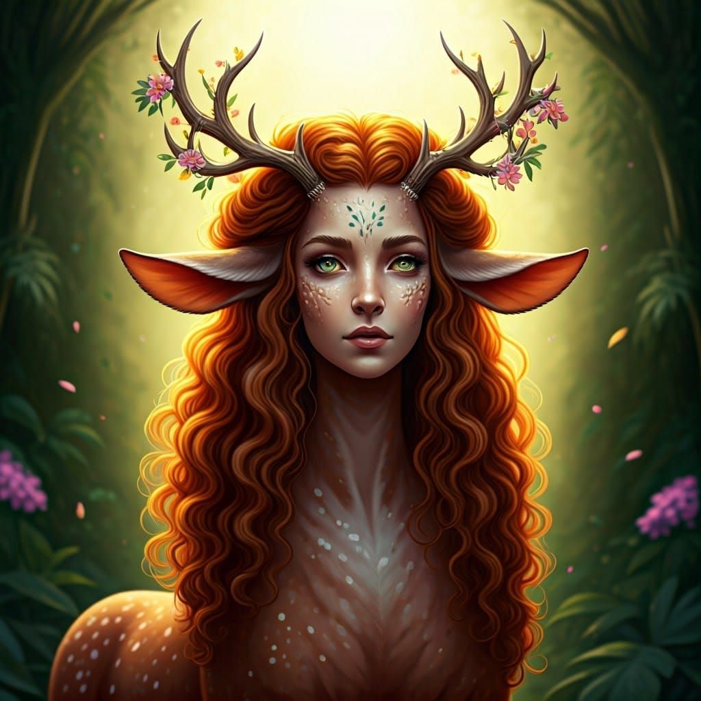 Cute cenutar with flowers in her antlers