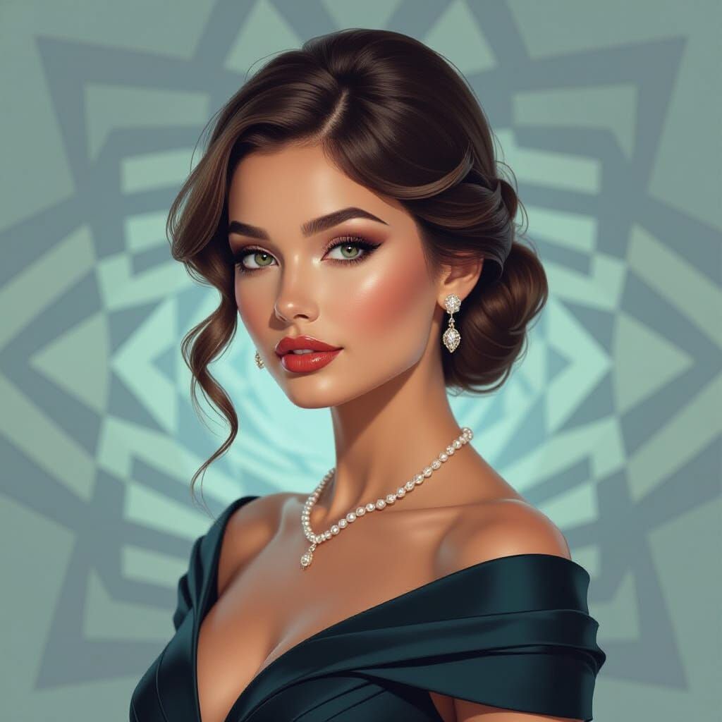 Anamorphic Portrait of Elegant Woman in Geometric Style
