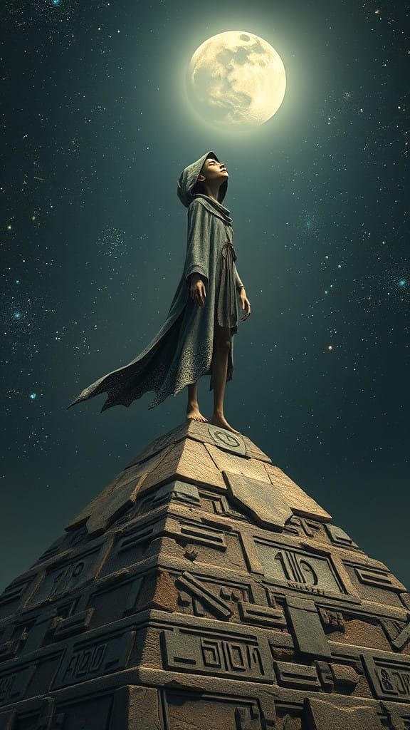 Ancient Pyramid Guardian Lost in Cosmic Contemplation