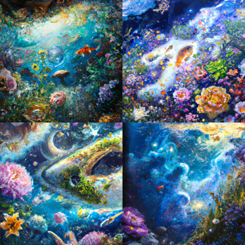 Underwater Nebula Oil Painting with Galactic Flora