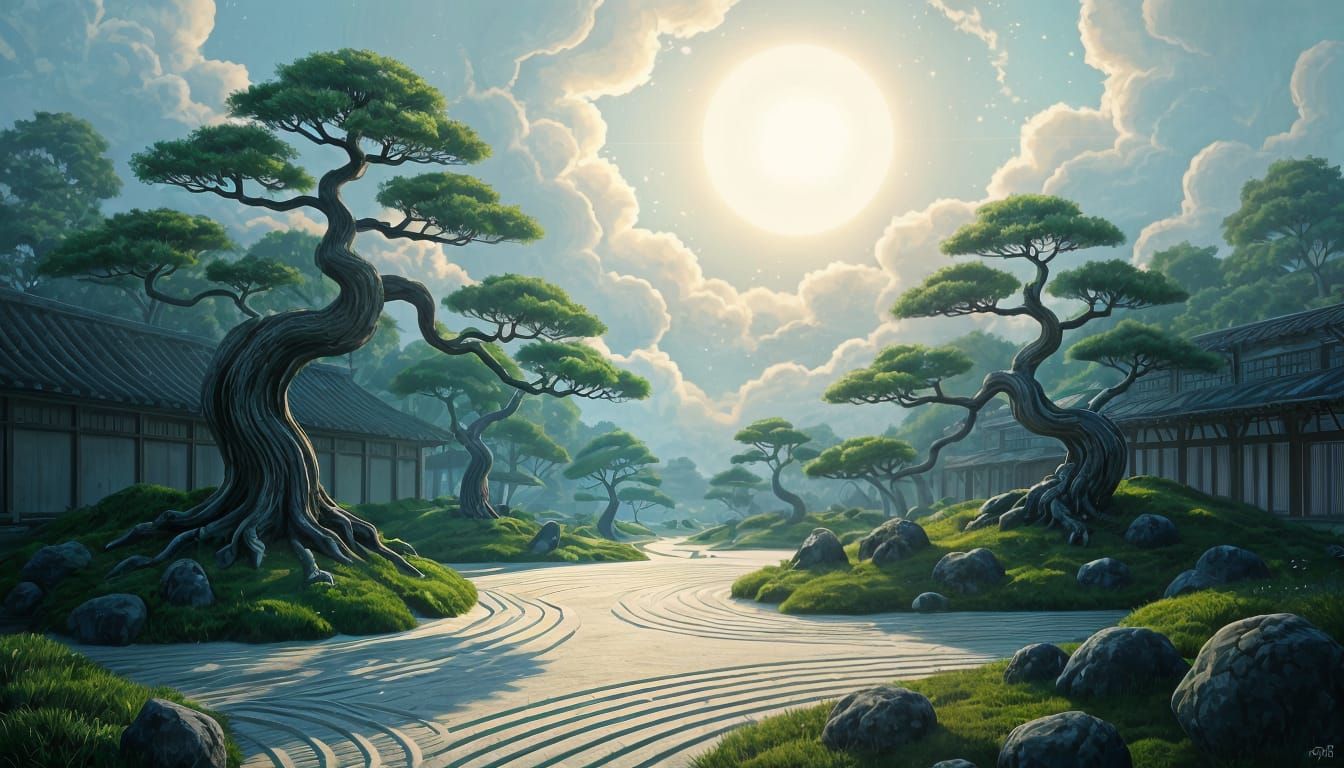 Ethereal Zen Garden Under Alien Sun