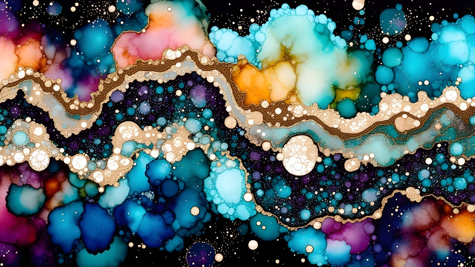 Maroon, Silver, Turquoise & Olive Abstract Alcohol Inks