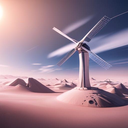 Futuristic Windmill Farm with Spaceship Landing