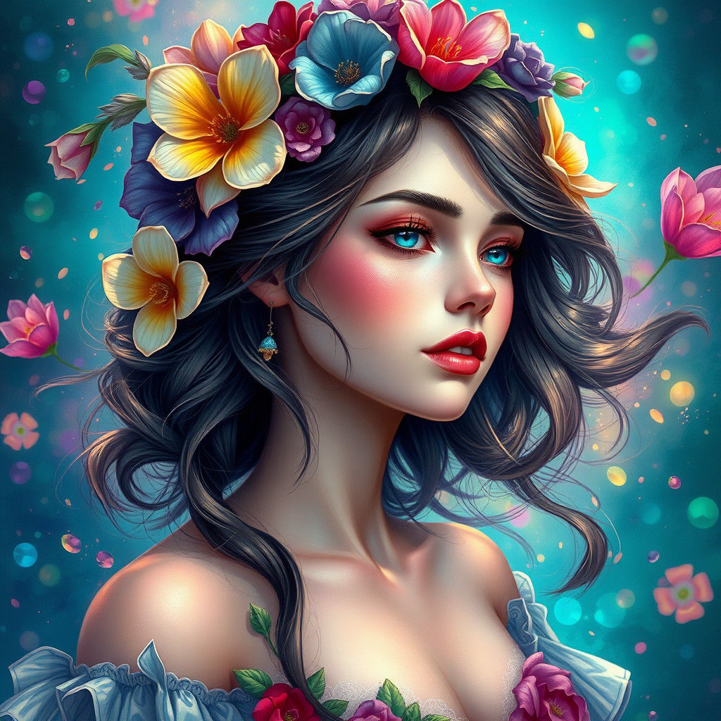 Ethereal Flower Girl Portrait in Fantasy Style