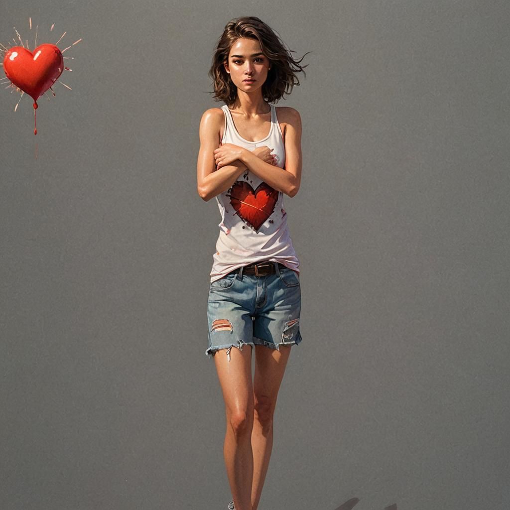 Love-Struck Girl with Floating Heart in Artgerm Style