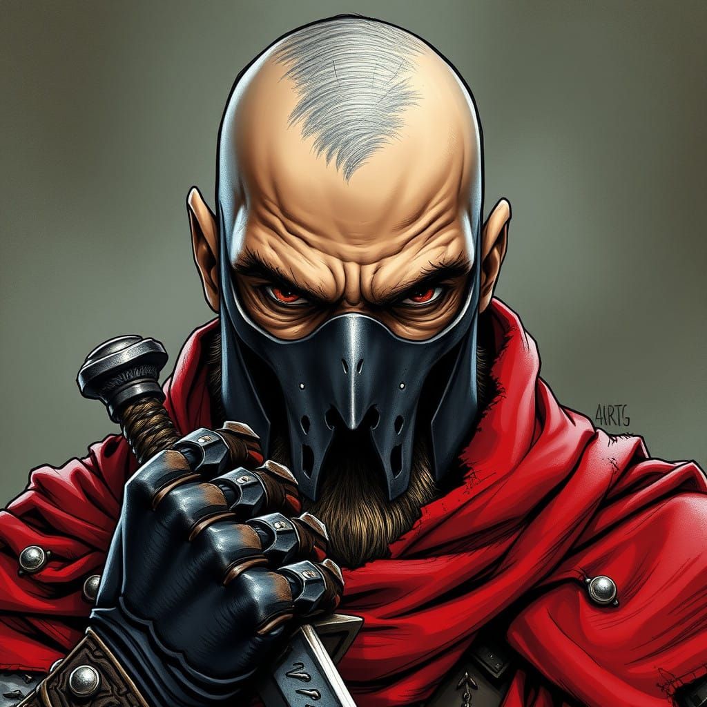 Battle-Hardened Warrior in Metal Mask, Dark Fantasy