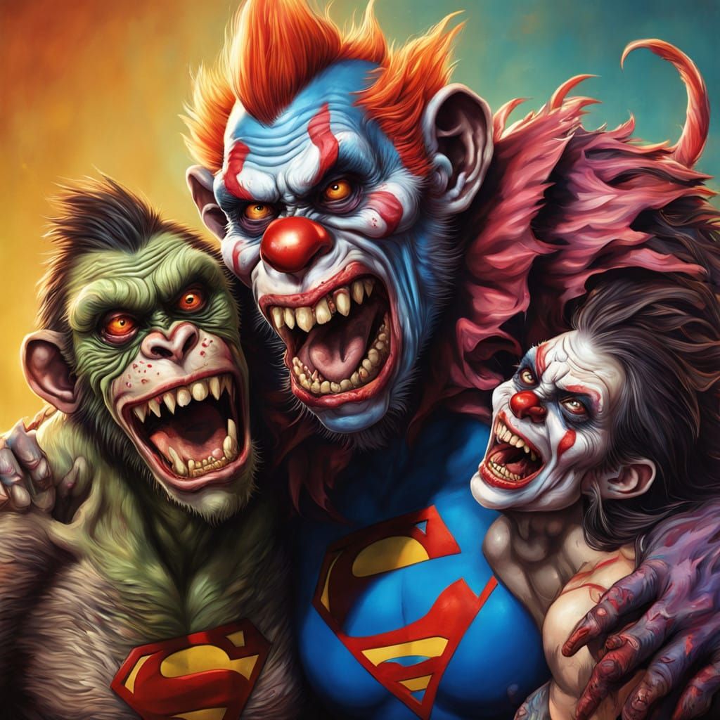 Hyperrealistic Zombie Monkey Monster Clown Epic