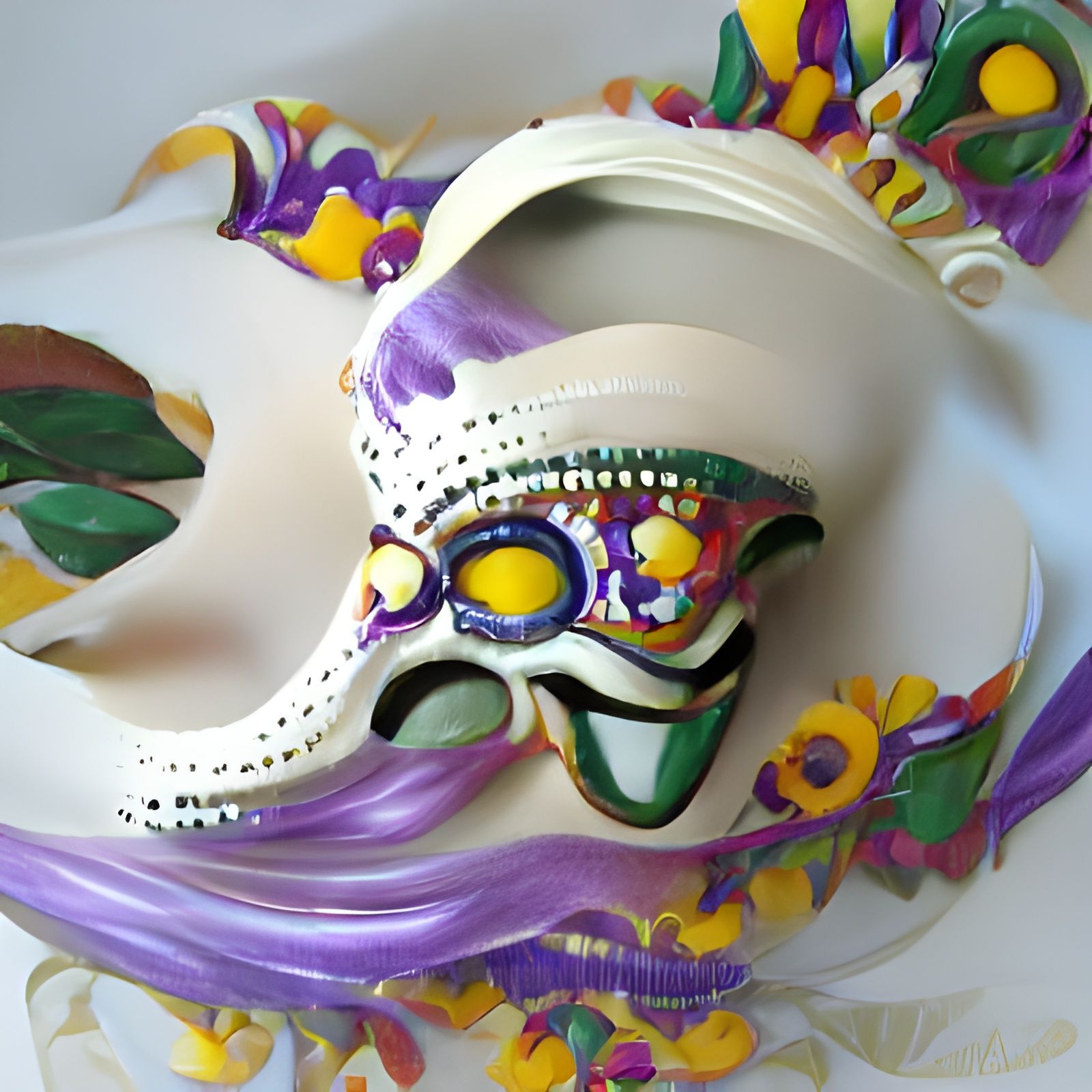 Porcelain Carnival Mask with Sugar Skull Design