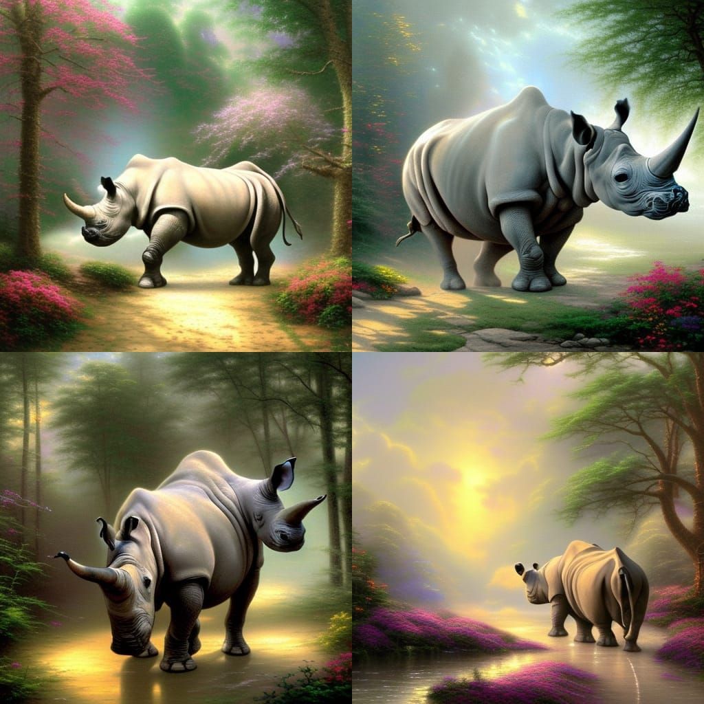 Ethereal Dance with Rhino in Fantasy Landscape