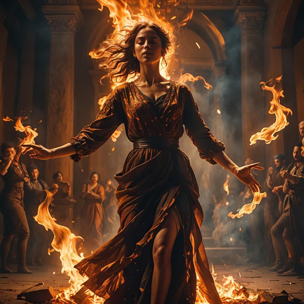 Woman Dancing in Firelight: Cinematic Digital Painting