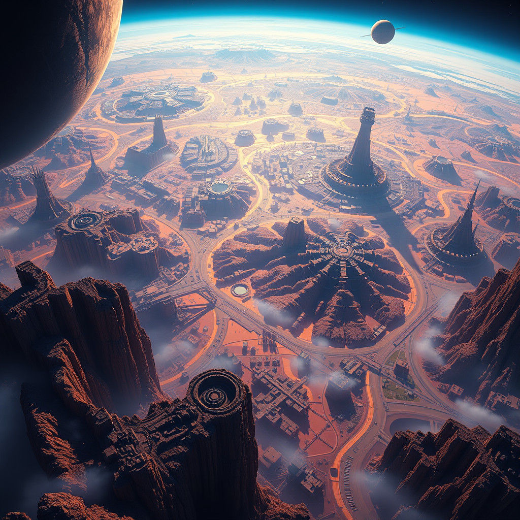 Vibrant Planetscape Exploded View Diagram in 8K Detail