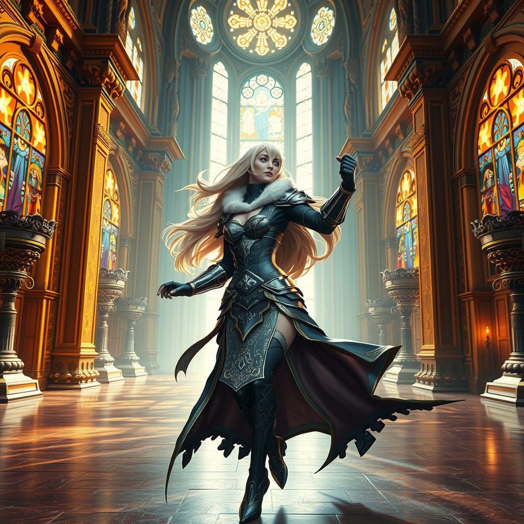 Noble Paladin Lady Dancing in Ornate Castle