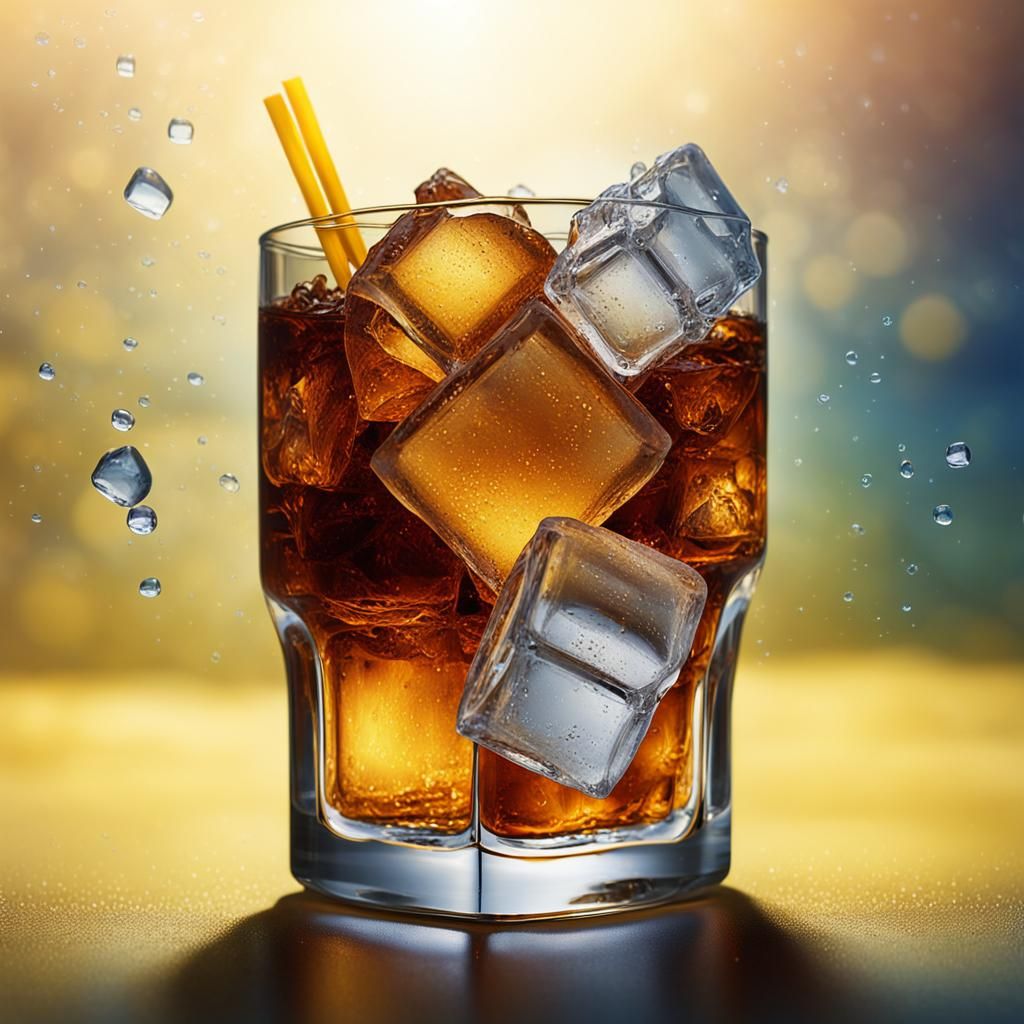 Ice Cube in Cola: Hyperrealistic Splash Art