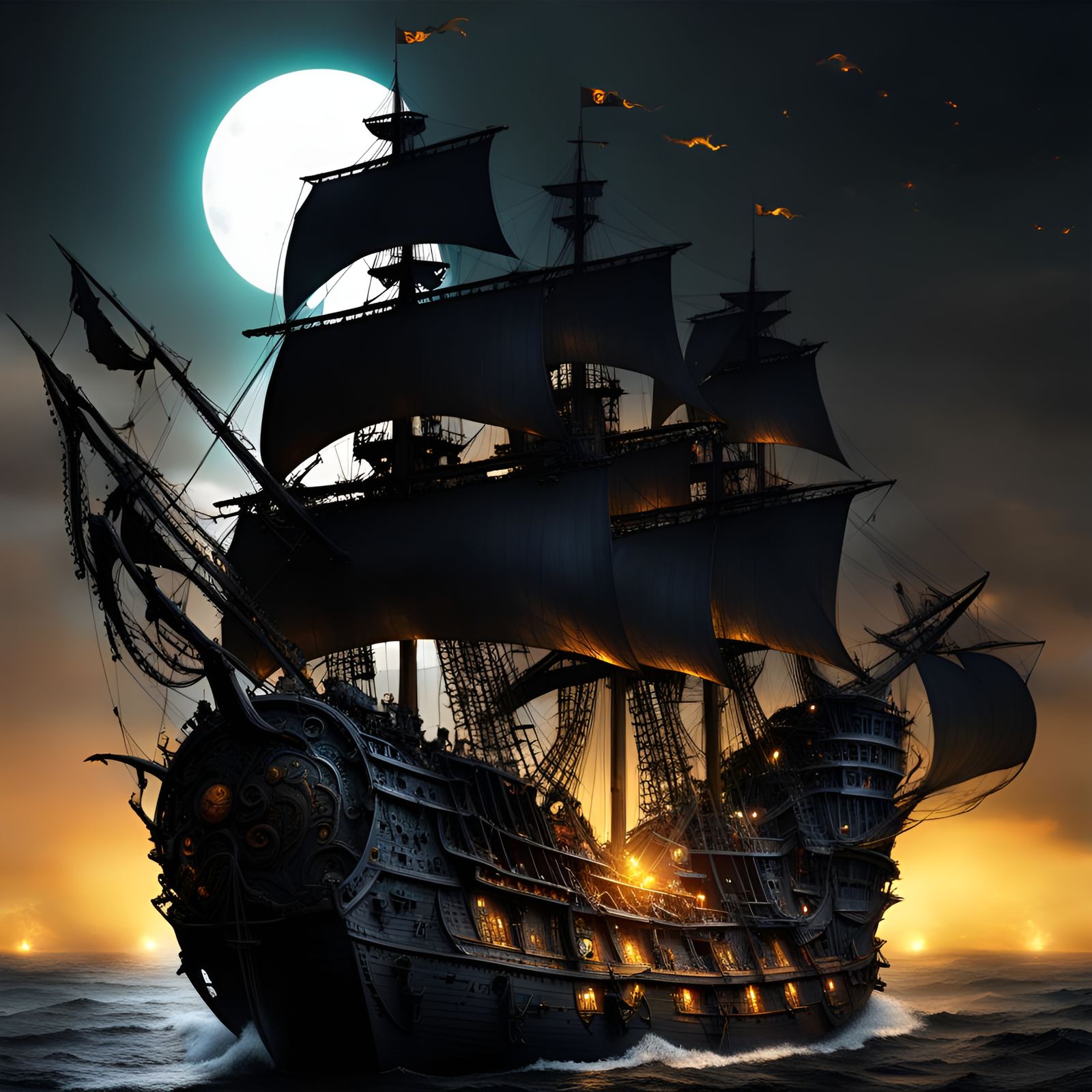 The Black Pearl in the moonlight
