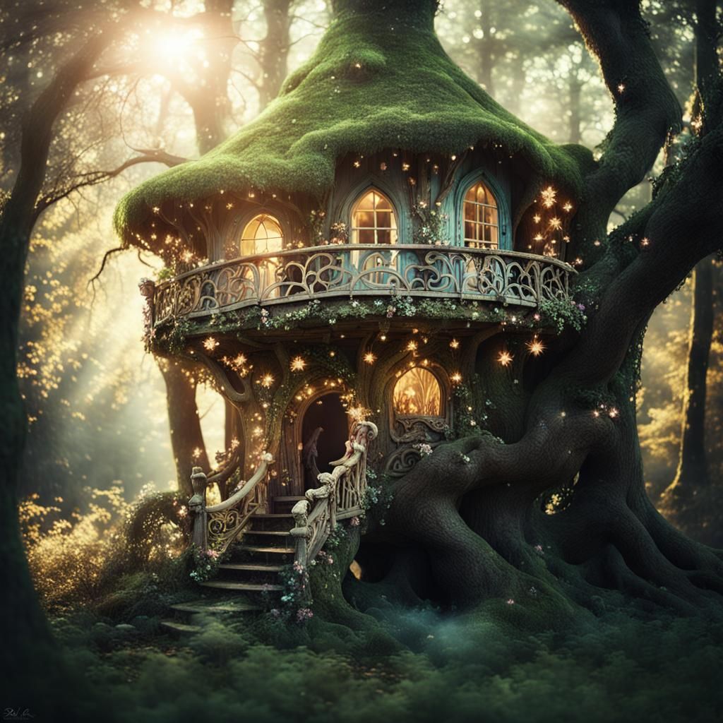 Treehouse in the Forest. AI image prompt in my tutorials!