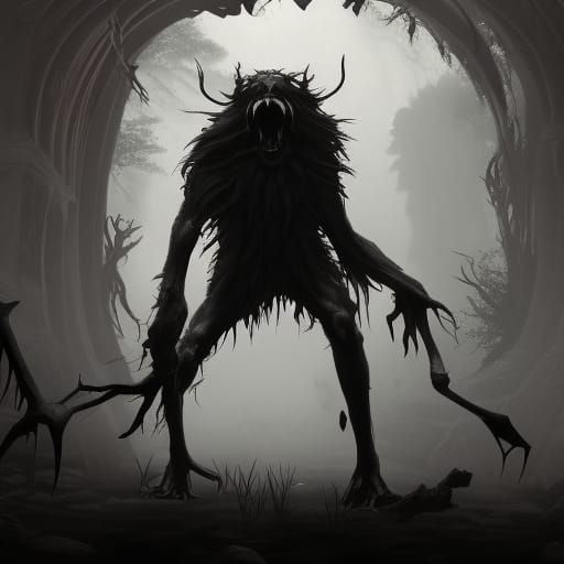 Creepy Shadow Figure with Rats, Dark Fantasy Art
