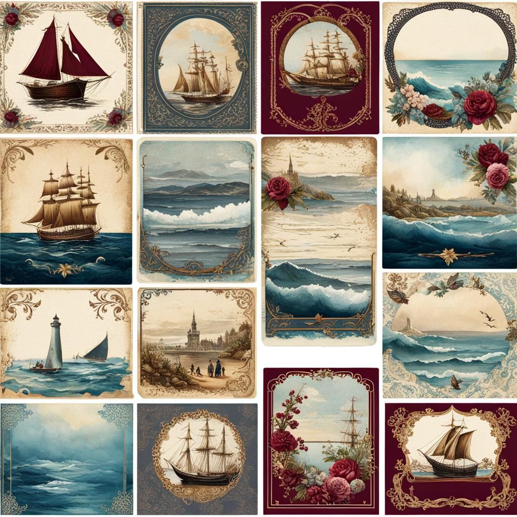 Gothic Vintage Shore Journal Cards in Watercolor