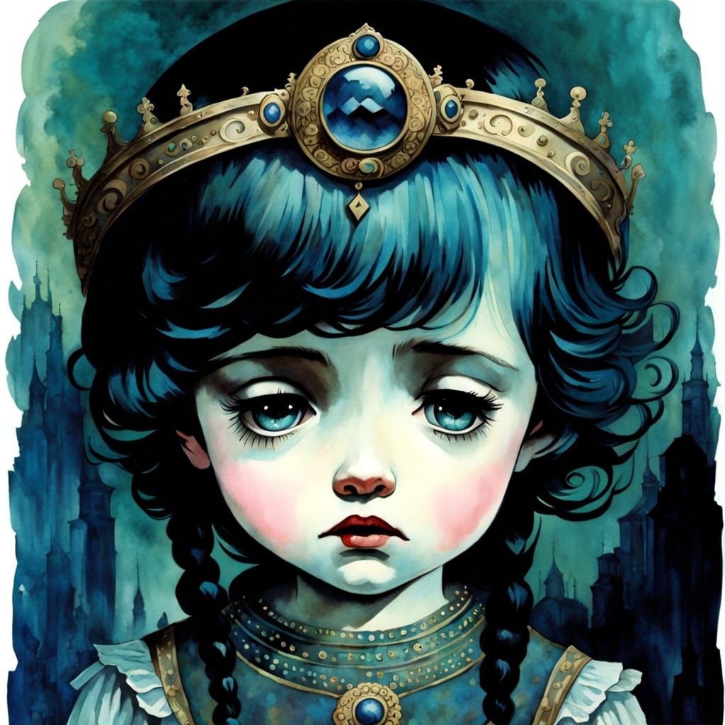 Whimsical Wednesday's Child in Eerie Watercolor Illustration