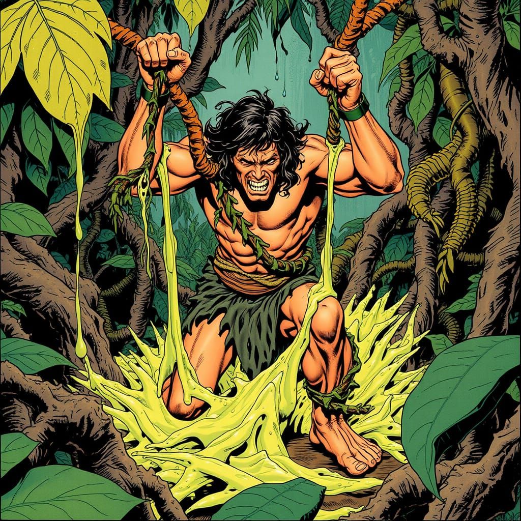Tarzan Struggles in Gooey Jungle Trap