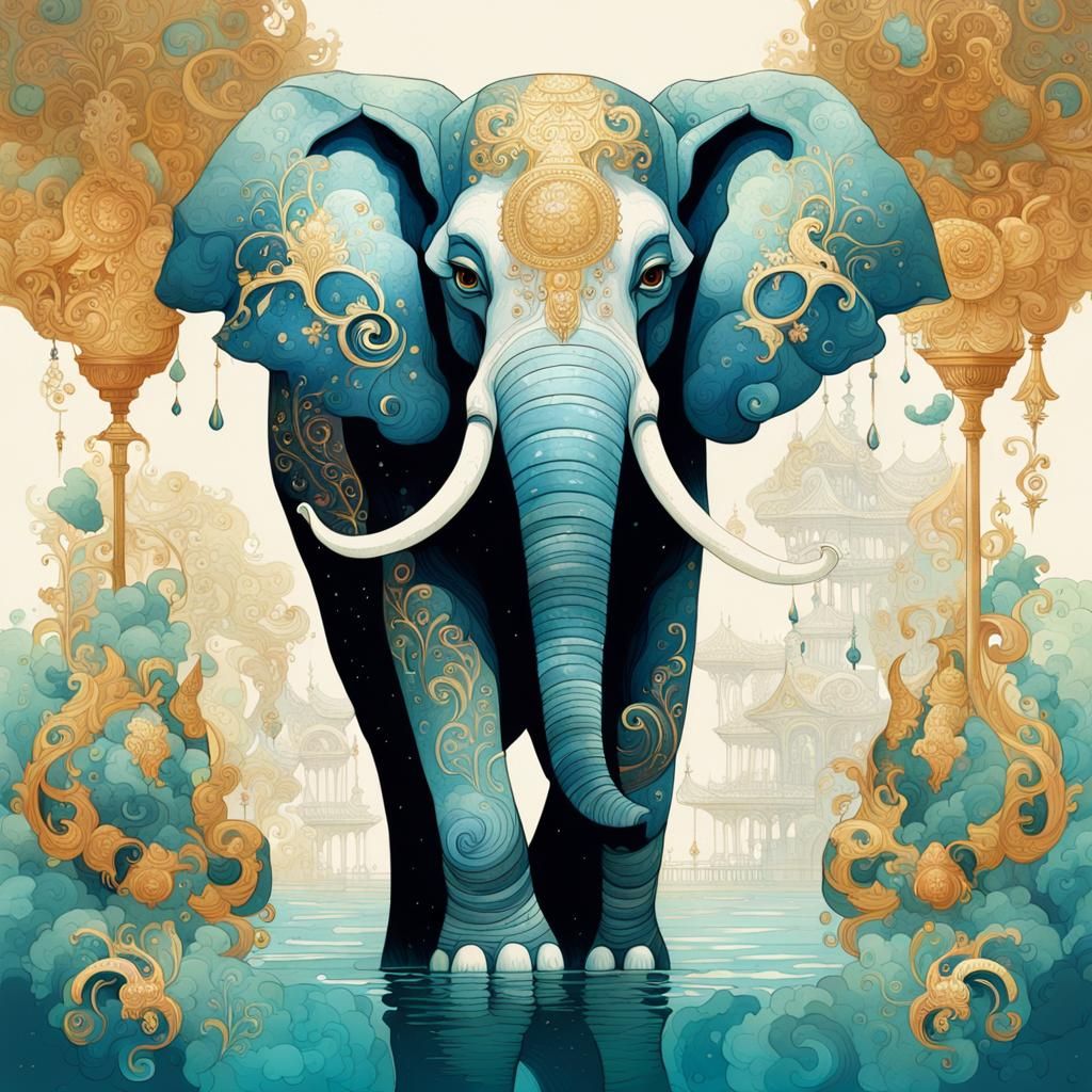Elegant Four-Legged Elephant in Watercolor Style