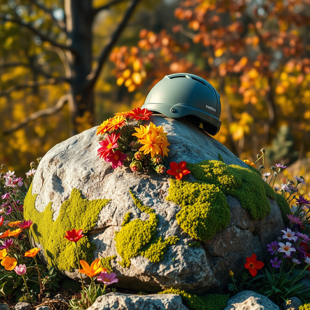 Spring Flowers and High-Tech Helmet Still-Life
