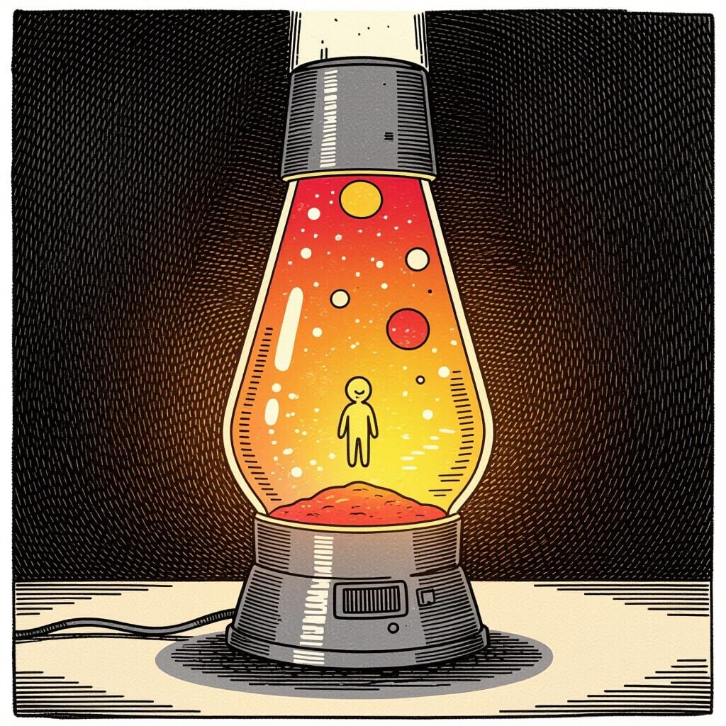 Lava Lamp Ink Drawing with Floating Figure