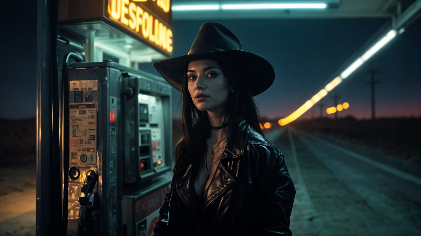 Midnight Desert Gas Station Witch Portrait