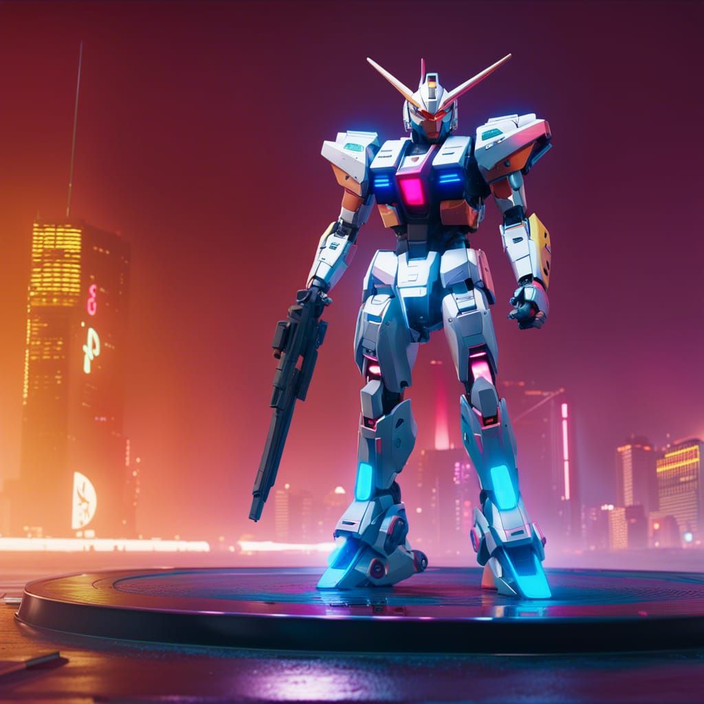 Gundam Robot in Cyberpunk 3D Digital Art