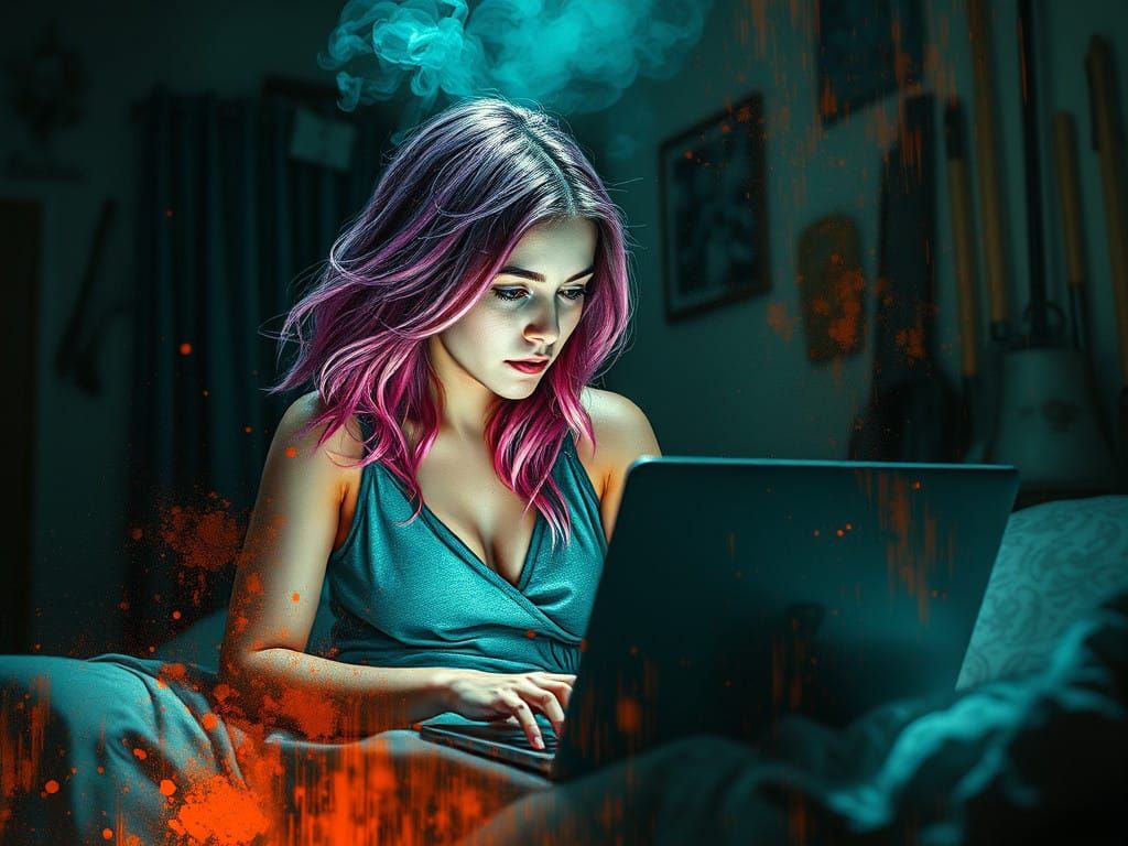 Ethereal Woman Immersed in a Haunting Garden of Shadows