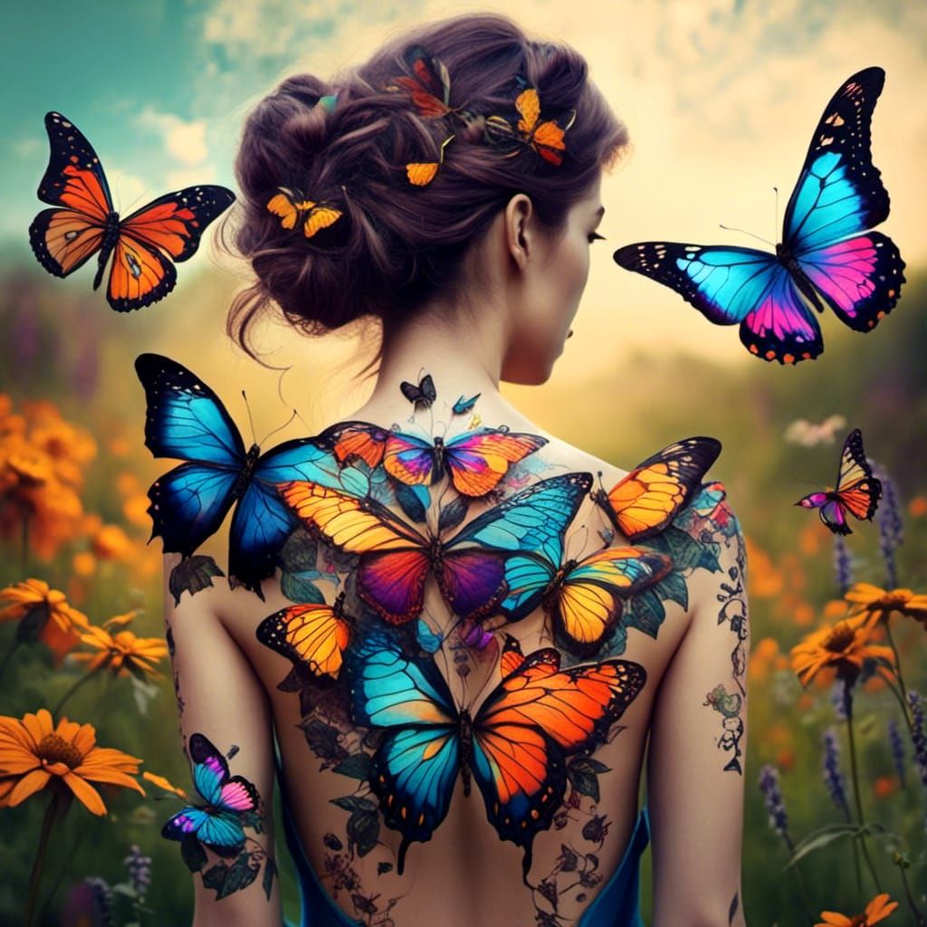 Flower tattoo attracts butterflies