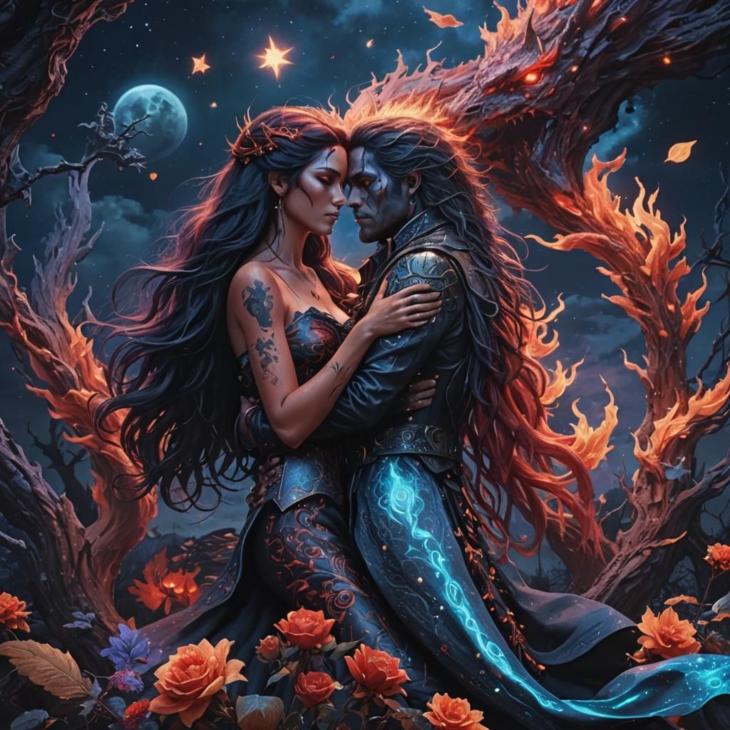 Dark Fantasy Prince Embraces Love in Matte Painting