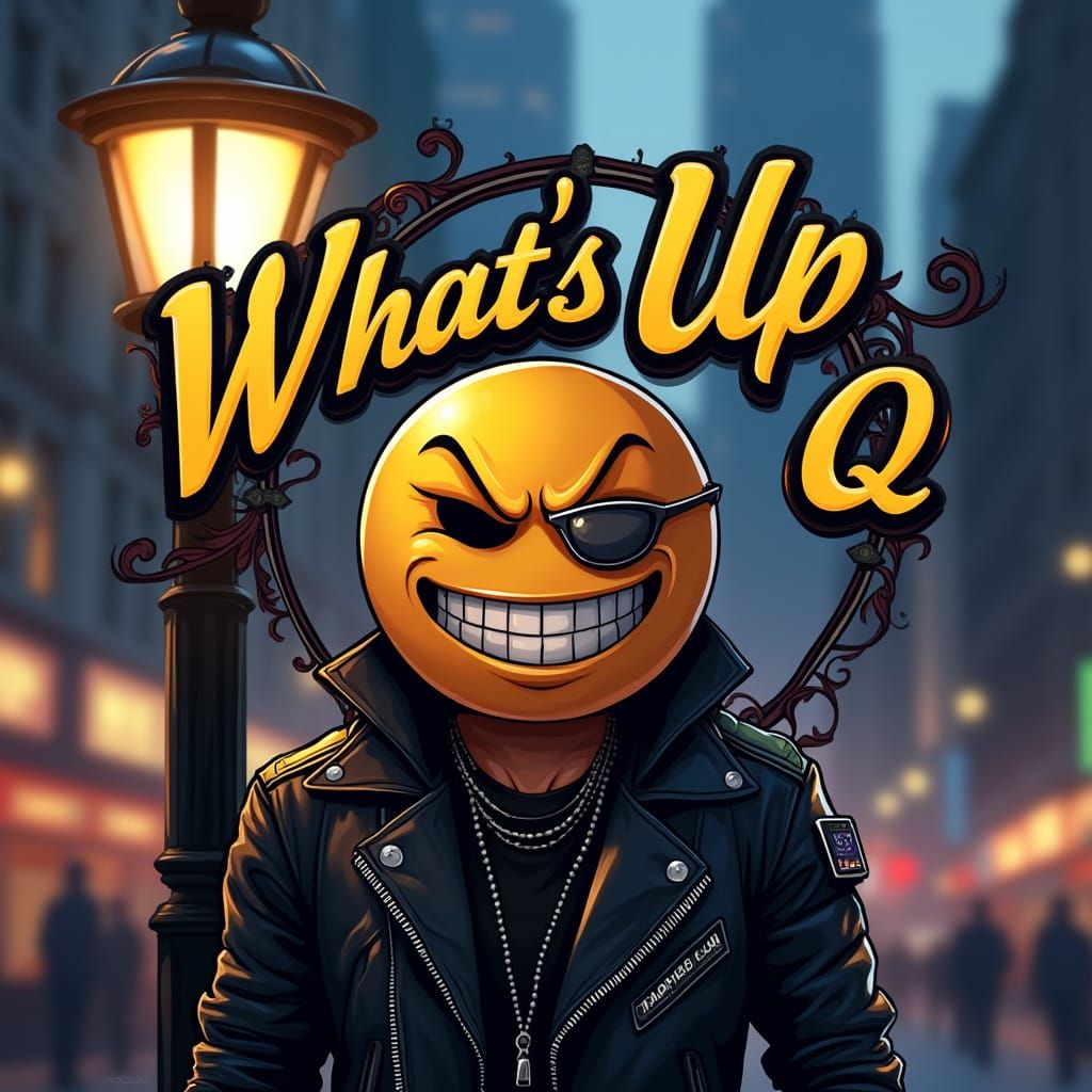 Cool Emoji in Black Leather Jacket, City Street Scene
