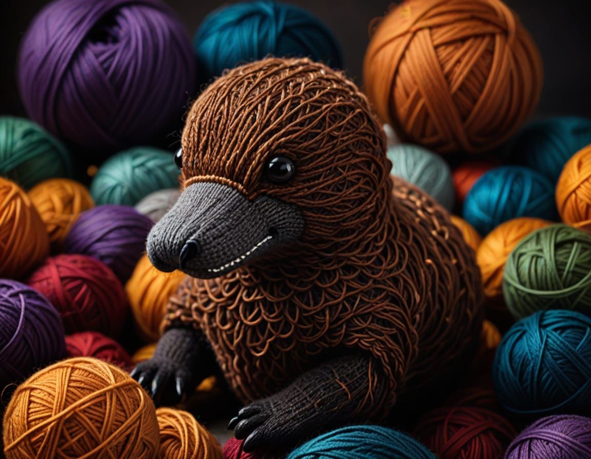 Vibrant Knitted Platypus in Macro Photography