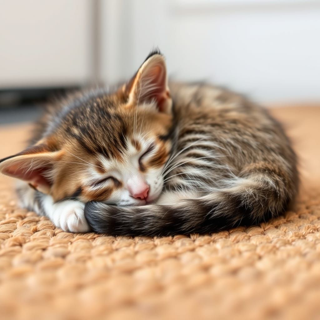 A CAT HAVING A NAP ON A MAT