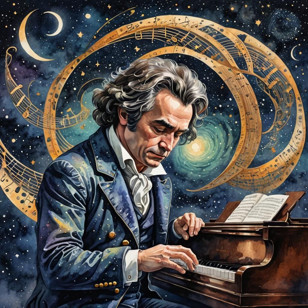 Ludwig van Beethoven plays the piano