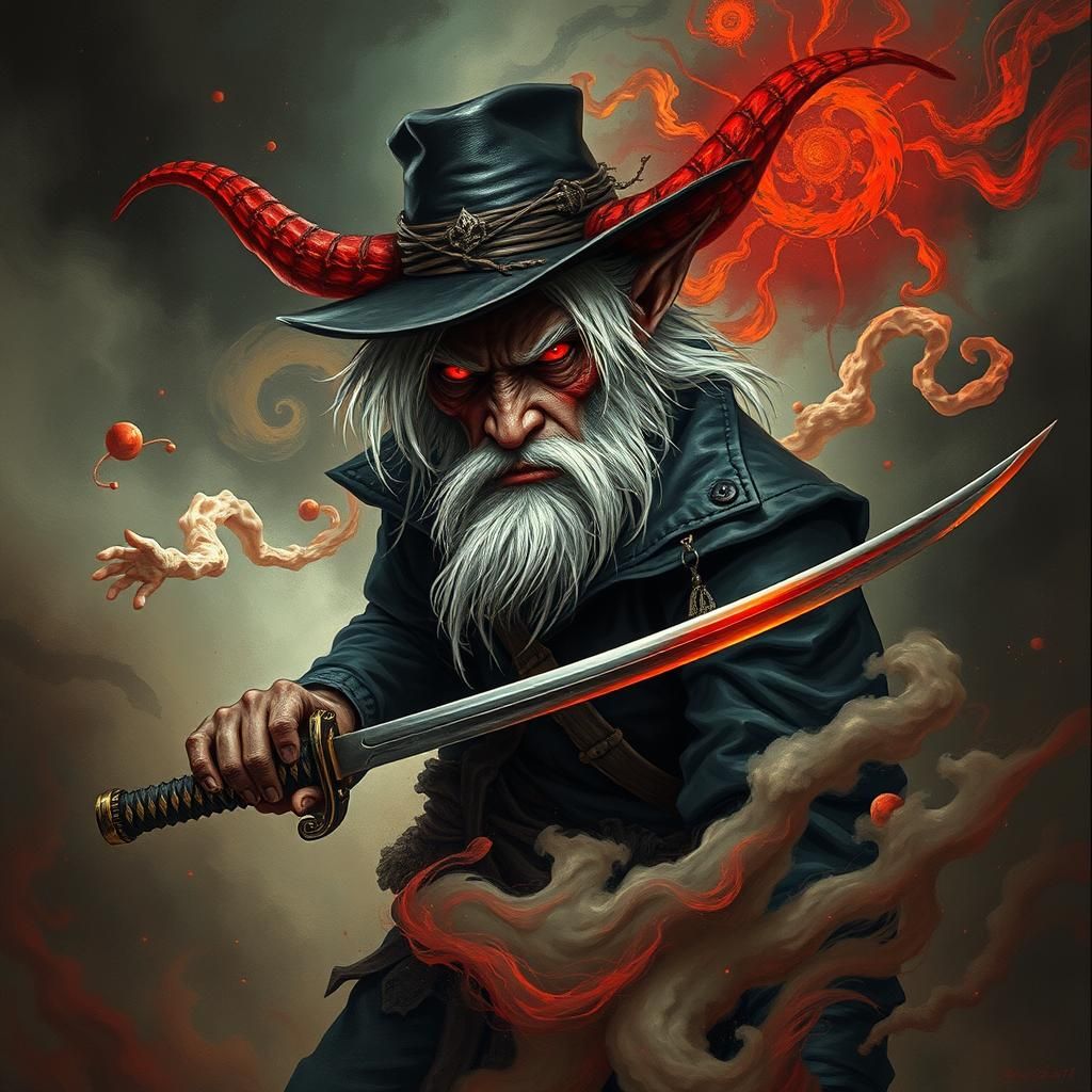 Half-Demon with Katana in Surreal Dreamscape