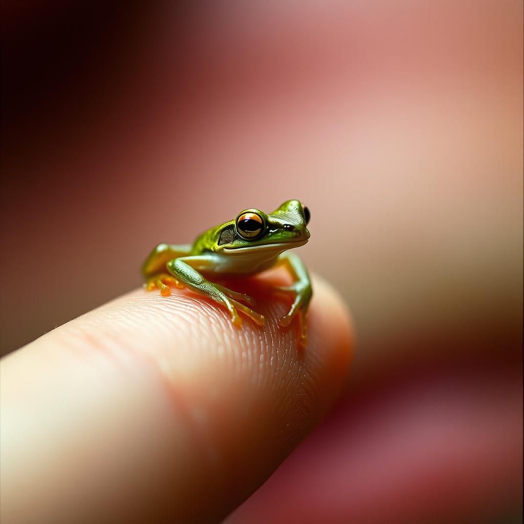 Tiny Frog on Finger in Cinematic Style