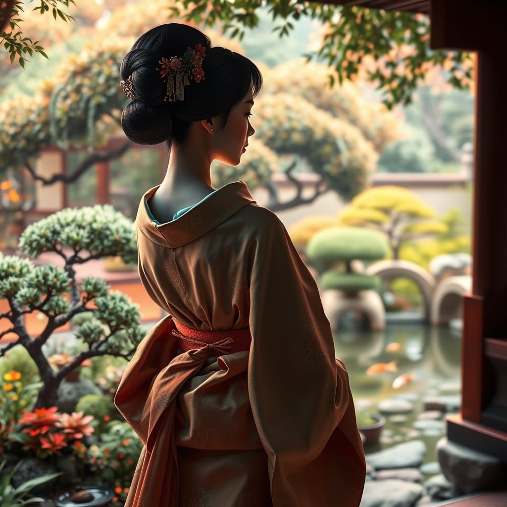 Elegant Geisha in Traditional Japanese Garden