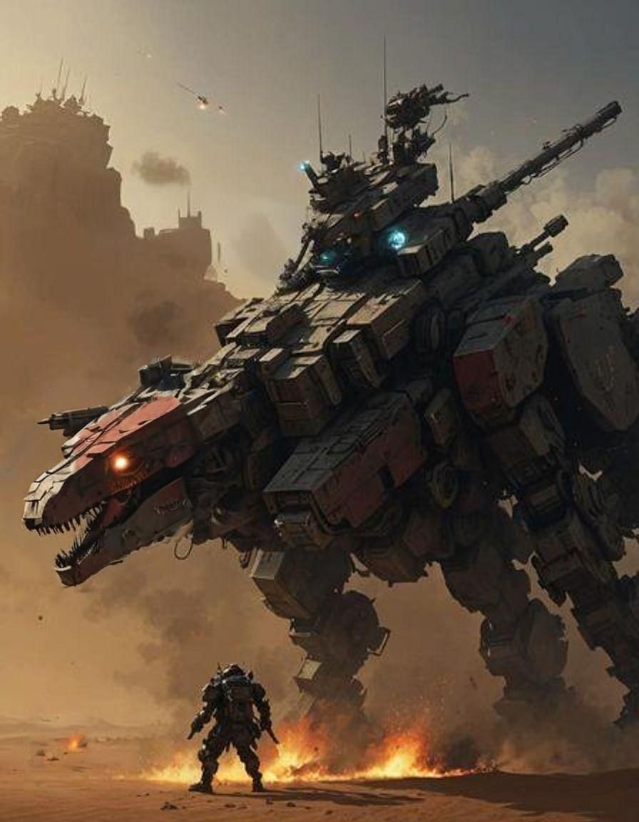 Armored Tank in a Gothic Desert Landscape