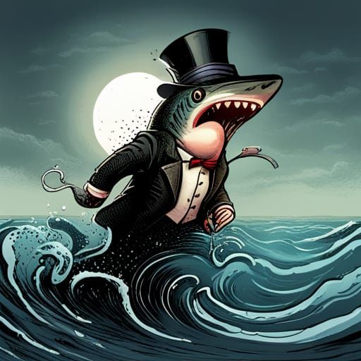 Cartoon Shark in Suit, Comic Book Style