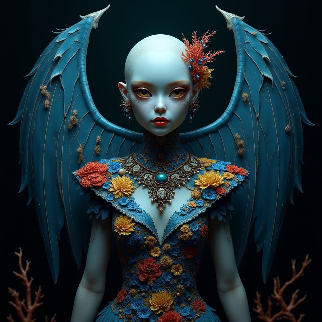 Surreal Underwater Enchantress with Delicate Wings and Intri...