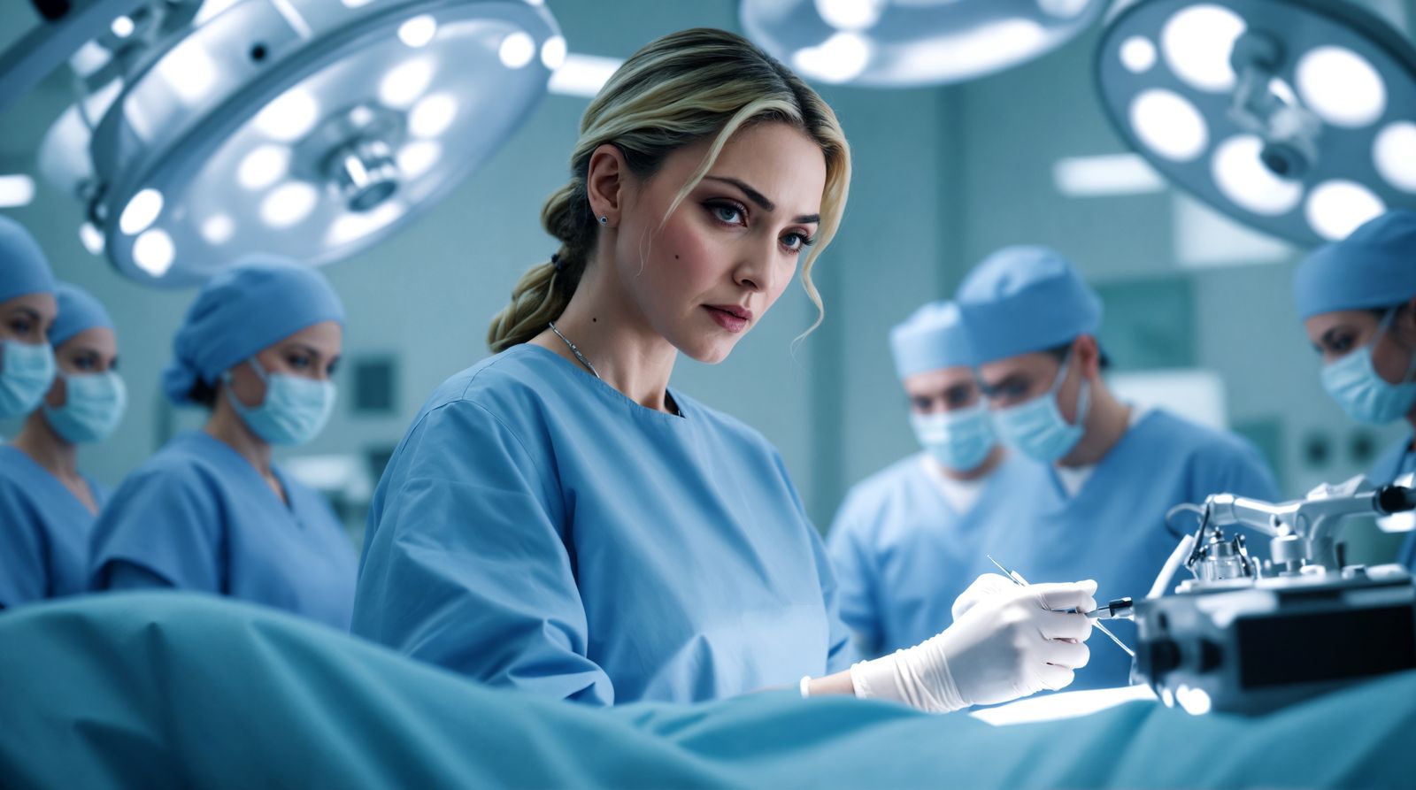 Gorgeous Young Madonna as a Surgeon in a Realistic Operating...