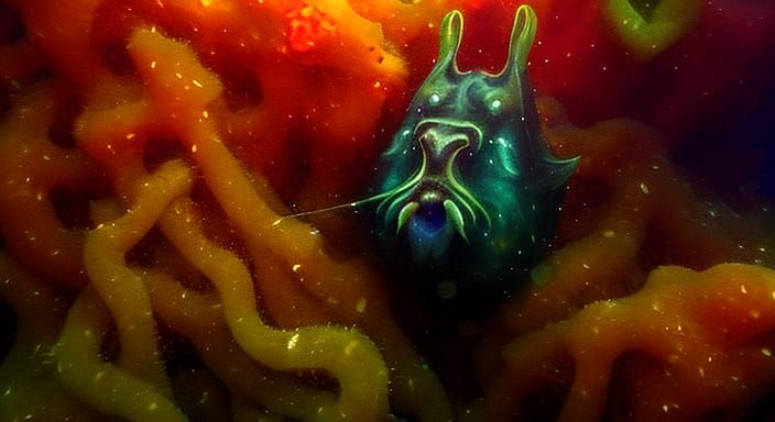 Anglerfish in Incandescent Watercolor Beneath the Ocean